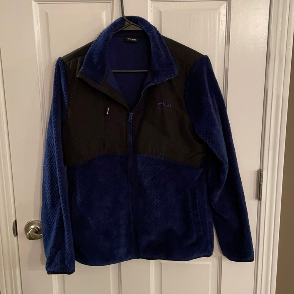 Blue Fila Sport Women’s Athletic Jacket Polyester Faux Fur Woven Pattern